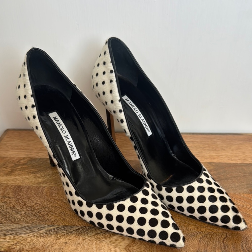 Manolo Blahnik Black and White Polka Dot Women's Heels